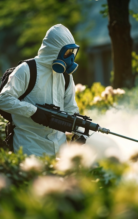 Professional pest control technician inspecting a home